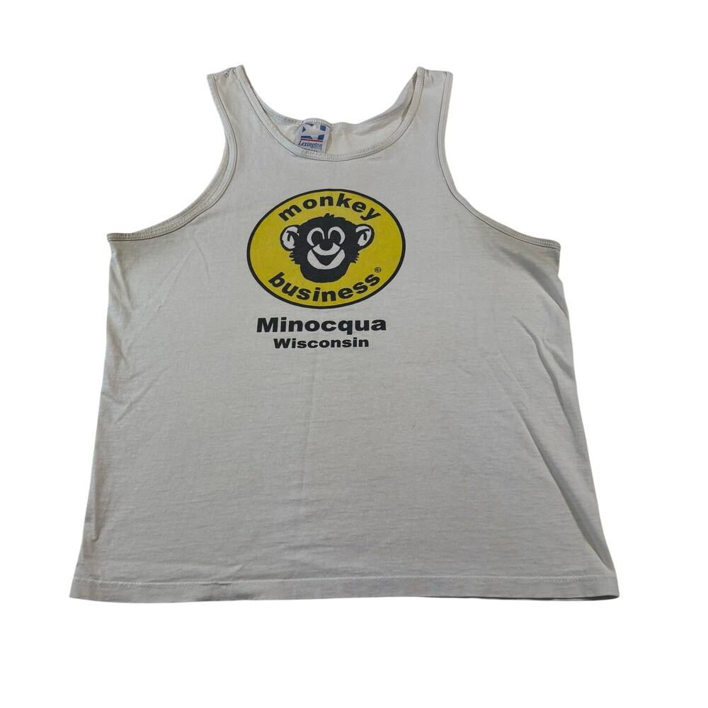 Vintage Monkey Business Minocqua Wisconsin White Tank Top, Size M, USA Made